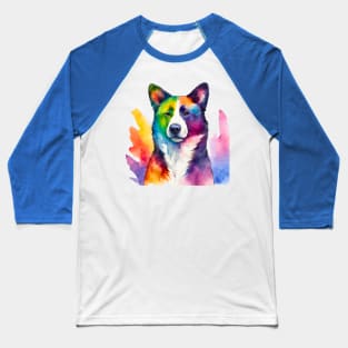 Karelian Bear Dog Watercolor Portrait Baseball T-Shirt